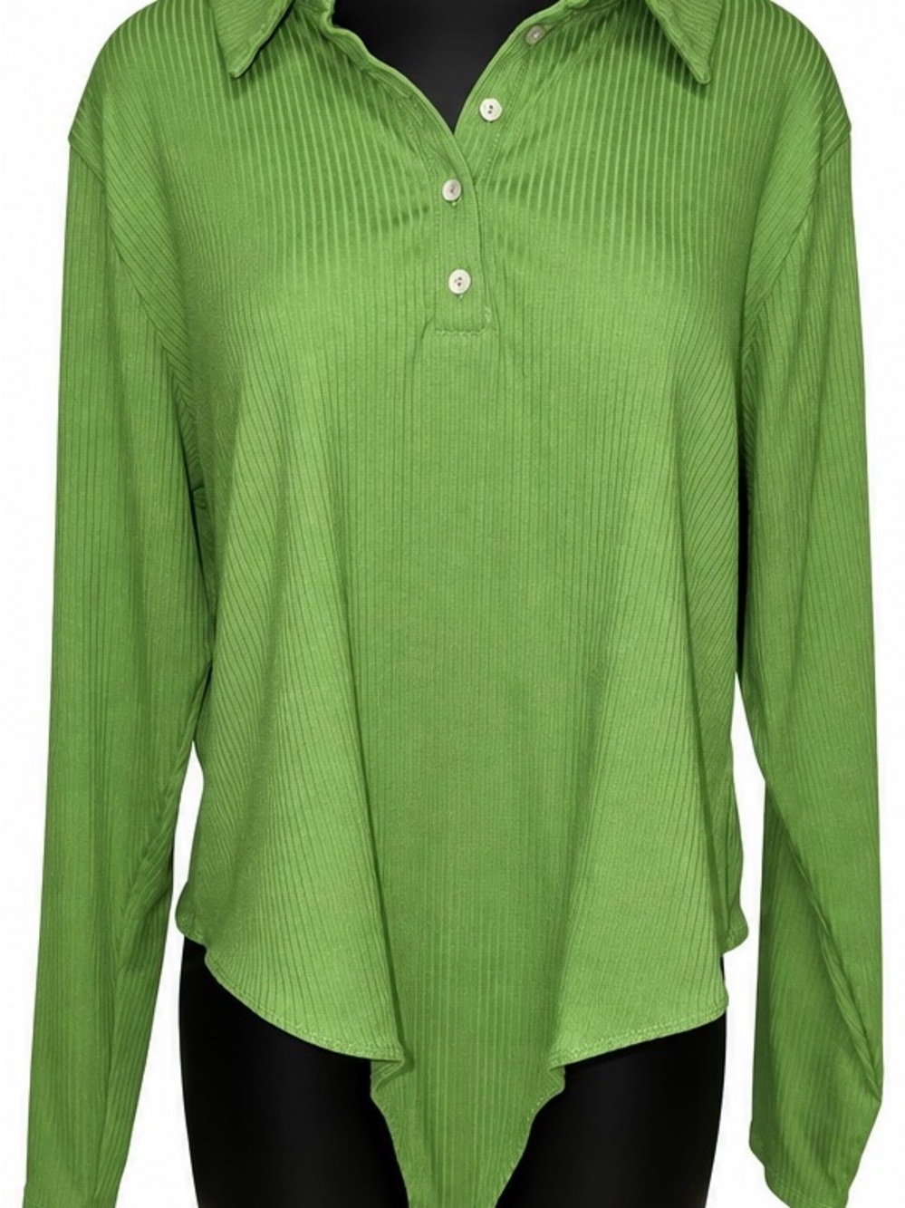 Green Ribbed Long-Sleeve Polo Bodysuit